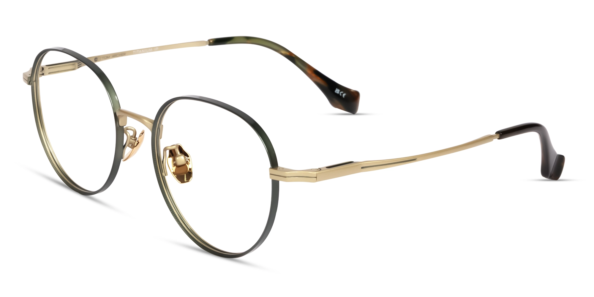 Matte Green Oval Round Metal Glasses-3